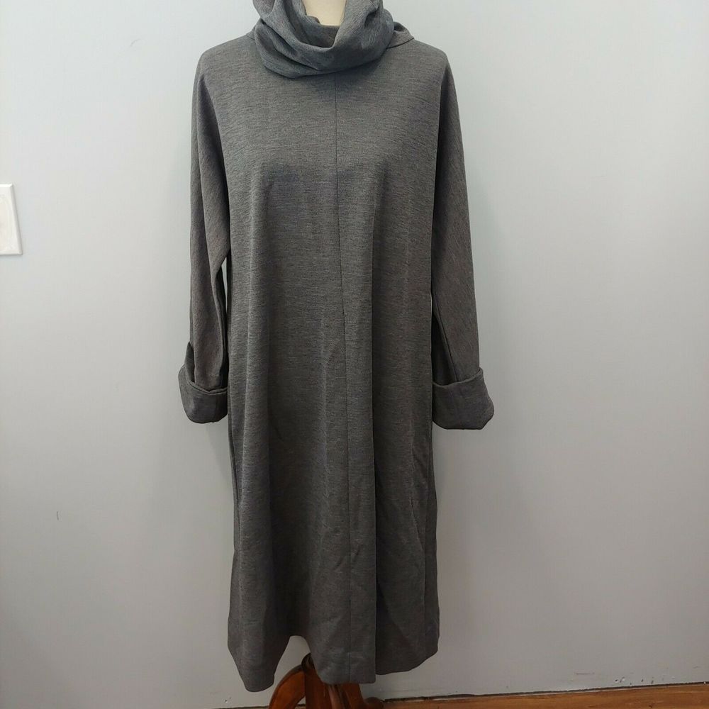 Vintage 2X Dress Gray Cowel Neck Midi Dolman